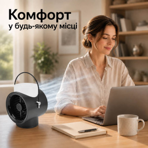 Міні-кондиціонер WT-F50 — портативний вентилятор, охолоджувач та зволожувач повітря з подвійним розпиленням, 3 швидкості, USB, чорний. Photo 2